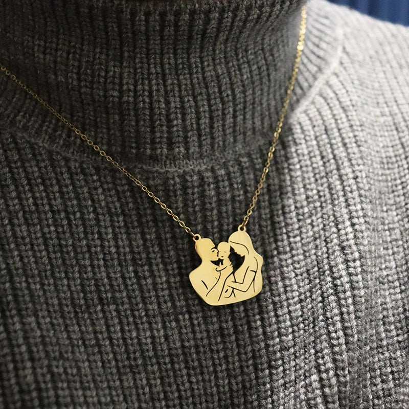 Mother And Child Hugging Family Of Three Pendant Necklace Stainless Steel Chain Mother's Day Gift  For Women Family Jewelry