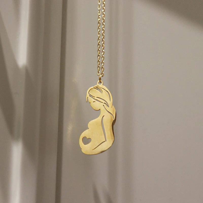 Mother And Child Hugging Family Of Three Pendant Necklace Stainless Steel Chain Mother's Day Gift  For Women Family Jewelry