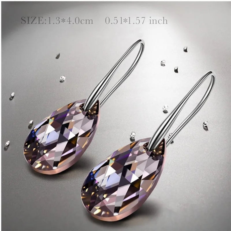 Mother's Day Birthday Jewelry Gifts for Mom, Silver/Rose Gold Night Teardrop Dangle Earrings fors Women with Crystals