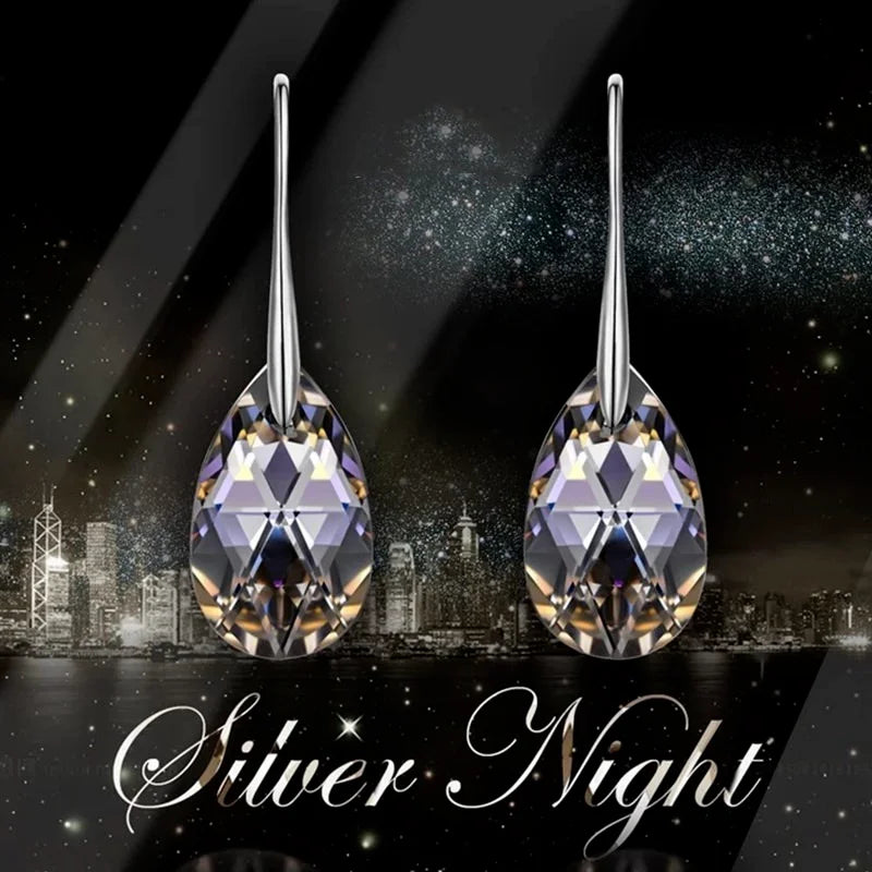 Mother's Day Birthday Jewelry Gifts for Mom, Silver/Rose Gold Night Teardrop Dangle Earrings fors Women with Crystals