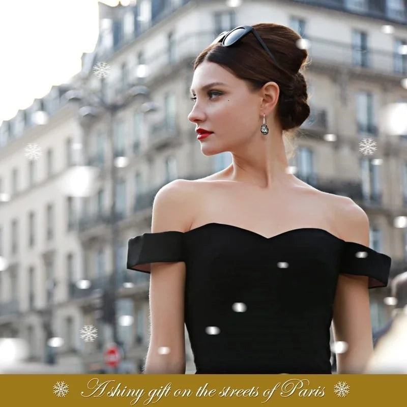 Mother's Day Birthday Jewelry Gifts for Mom, Silver/Rose Gold Night Teardrop Dangle Earrings fors Women with Crystals