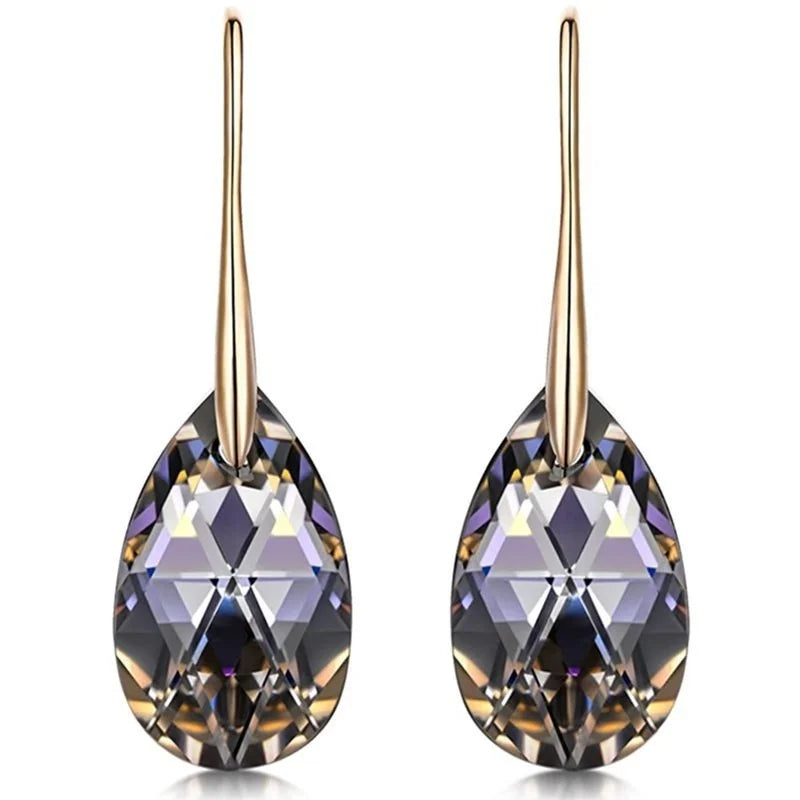 Mother's Day Birthday Jewelry Gifts for Mom, Silver/Rose Gold Night Teardrop Dangle Earrings fors Women with Crystals