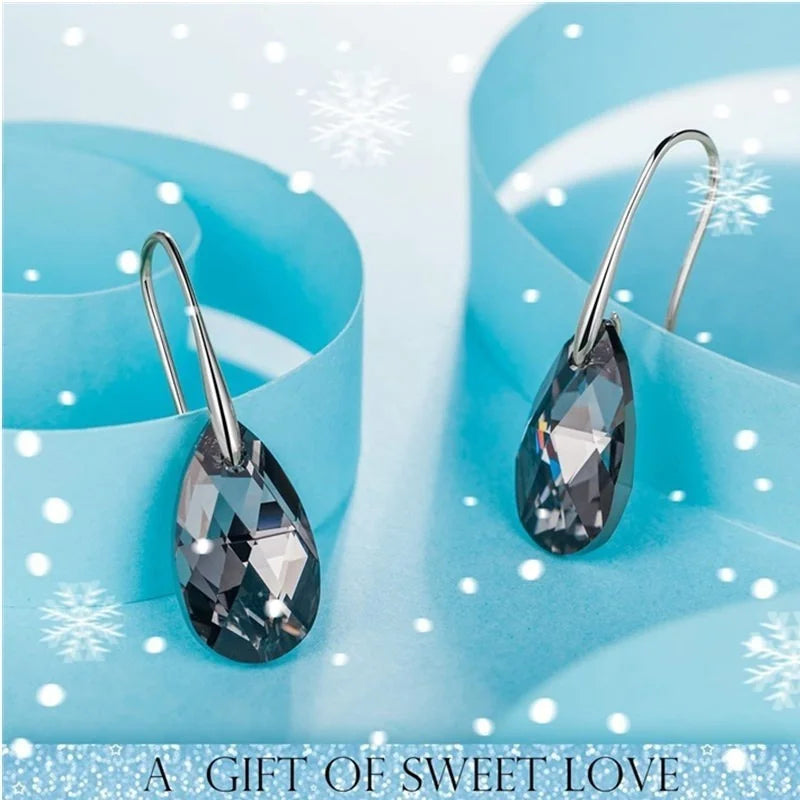 Mother's Day Birthday Jewelry Gifts for Mom, Silver/Rose Gold Night Teardrop Dangle Earrings fors Women with Crystals