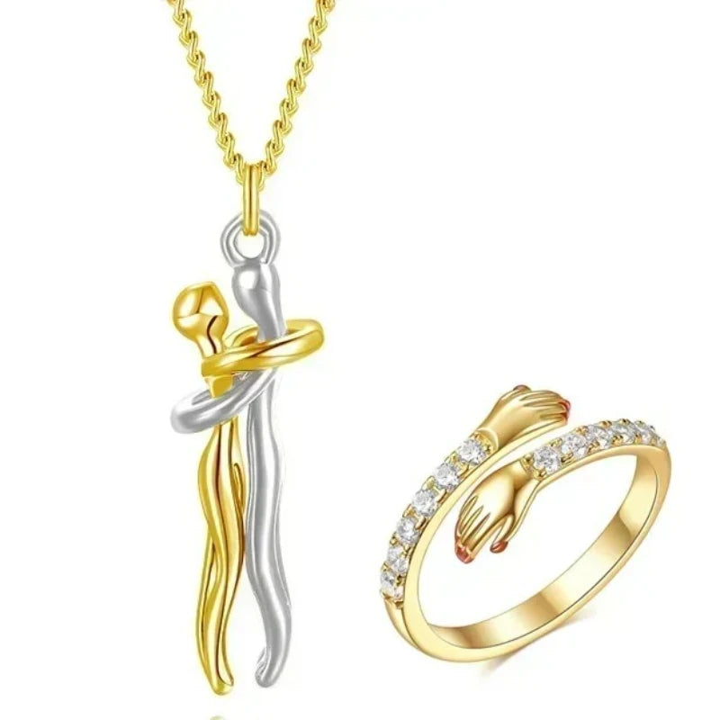 Couple Necklace Men and Women Embrace Lovers Forever Together Pendant Wedding Anniversary Mother's Day Jewelry Necklaces Gift