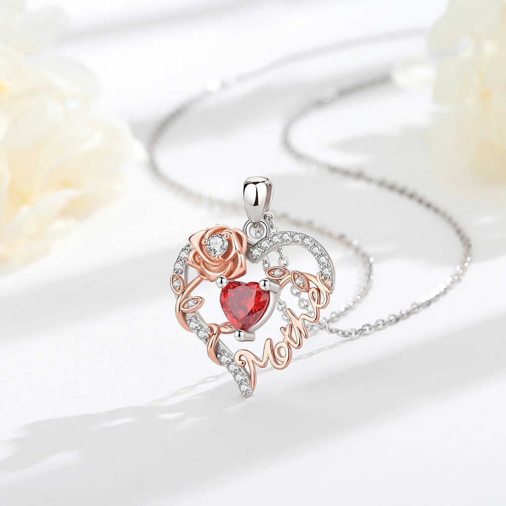 Eudora 925 Sterling Silver Mother Necklace Mamma Mutter maman Heart Zircon Pendant Mom Jewelry with Box Birthday Mother Day Gift