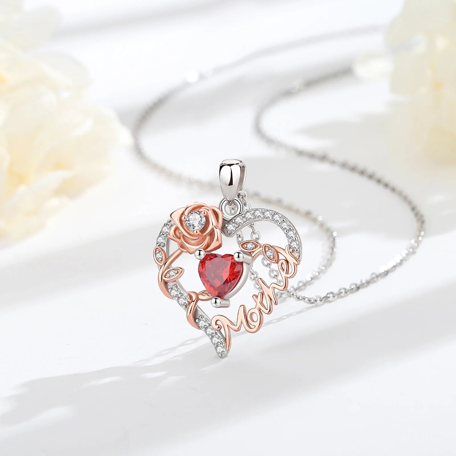 Eudora 925 Sterling Silver Mother Necklace Mamma Mutter maman Heart Zircon Pendant Mom Jewelry with Box Birthday Mother Day Gift