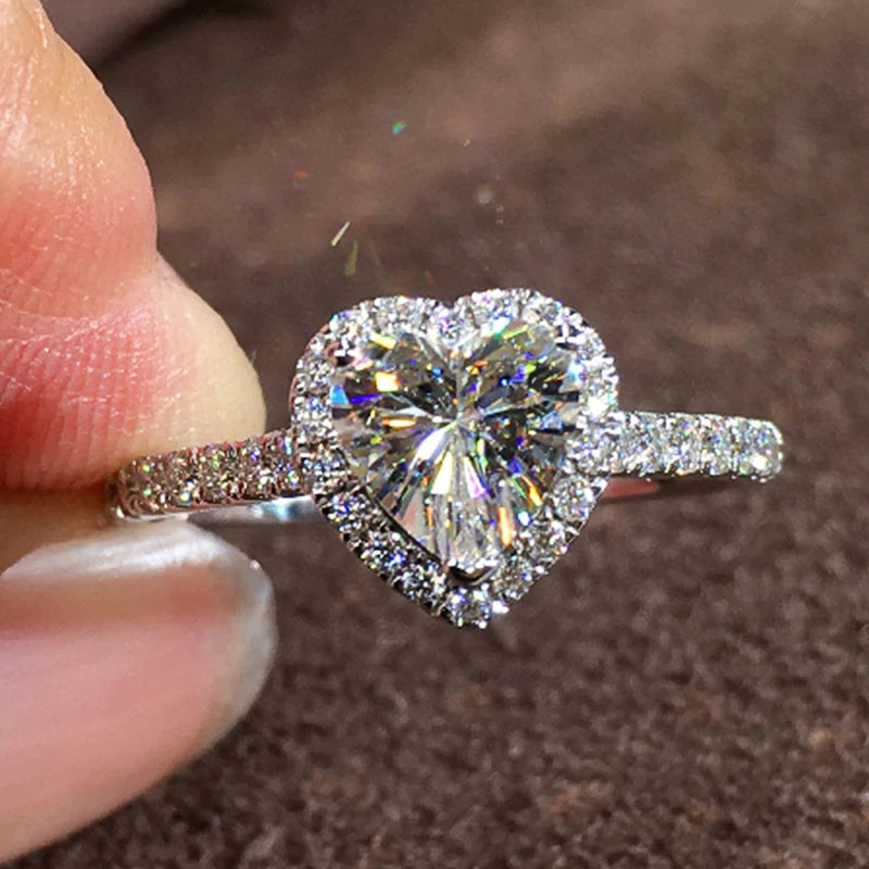 Huitan Classic Heart CZ Eternity Rings for Women White/Red/Pink Love Rings Wedding Anniversary Valentines Gift Lady Jewelry Hot