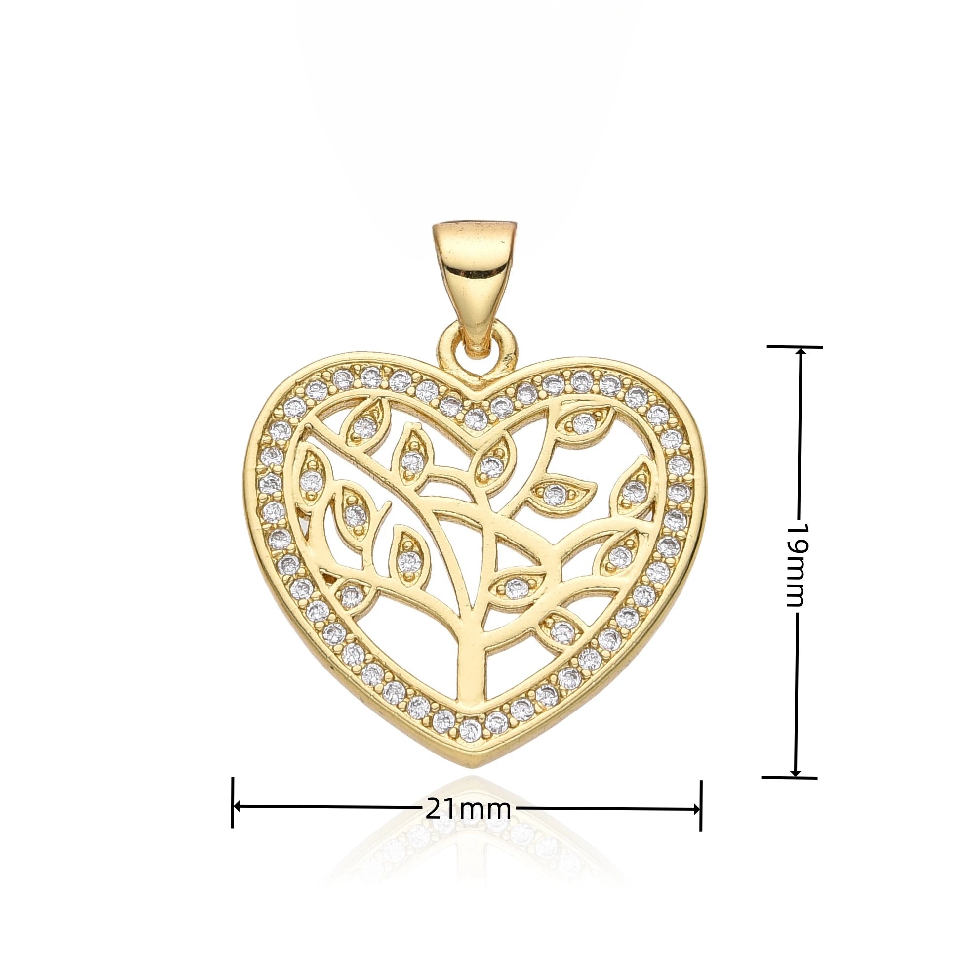 Mother's Day Gift Gold Plated Multicolor Zirconia Tree of Life Heart Charms Minimalist Family Necklace Peace Jewelry Pendant