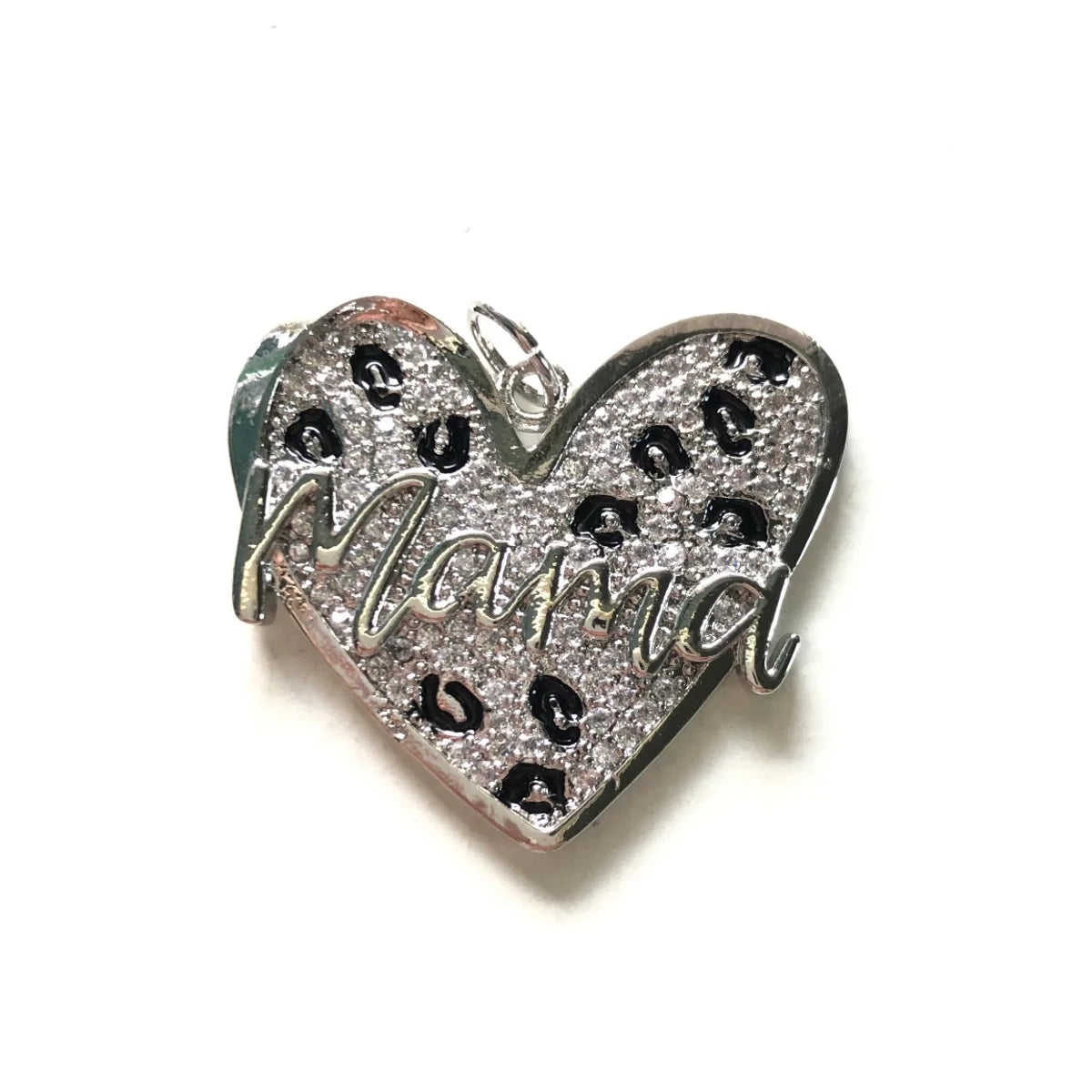5pcs Leopard Print Mom Heart Charms for Mother's Day Jewelry Making Zirconia Pave Pendants for Necklace Bracelet Handcraft