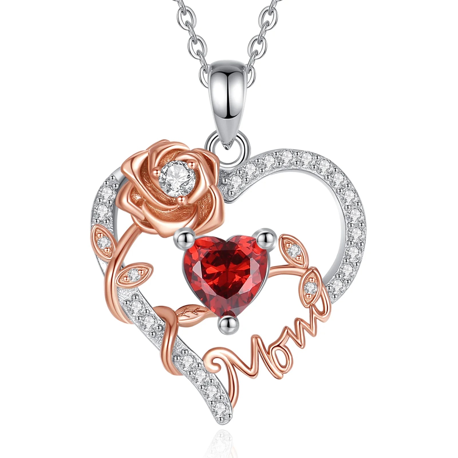 Eudora 925 Sterling Silver Mother Necklace Mamma Mutter maman Heart Zircon Pendant Mom Jewelry with Box Birthday Mother Day Gift