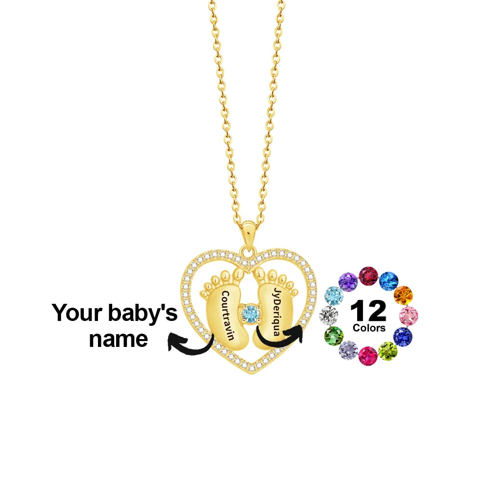 Mother's Day Gift Personalized Baby Feet Birthstone Necklace Custom Names Heart Choker For Women New Mom Daughter Jewelry Gift