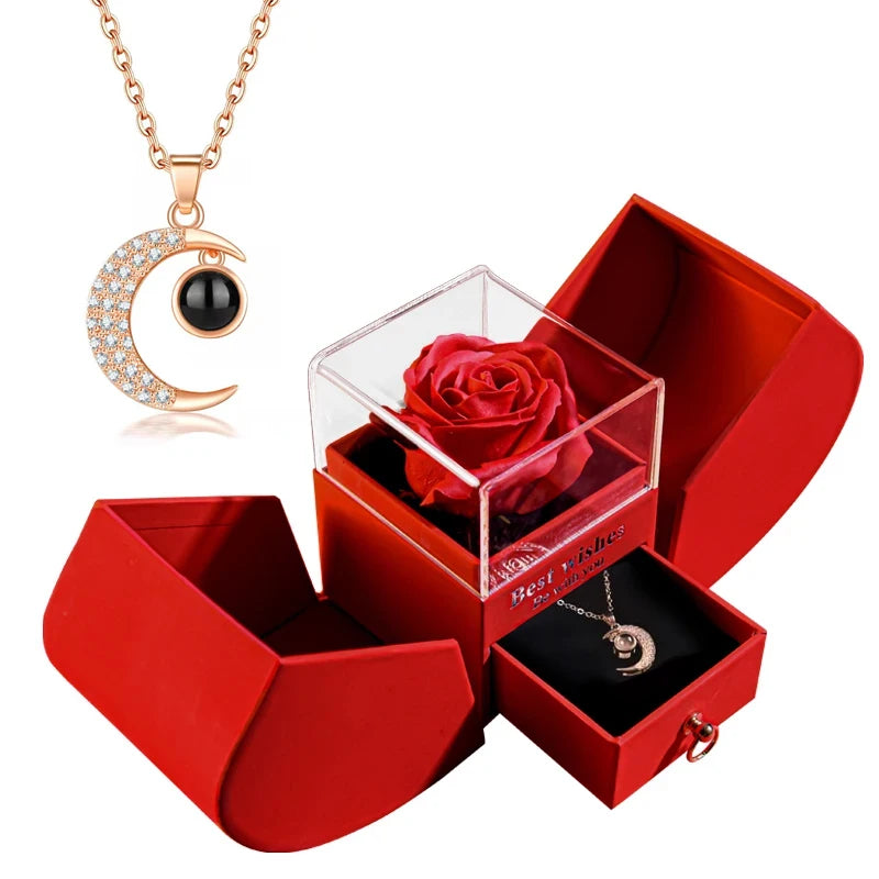 Valentine's Day Jewelry Pendant Necklace /w Soap Forever Rose Gift Box Mother's Day Necklace Jewelry Gifts for Girlfriend Women