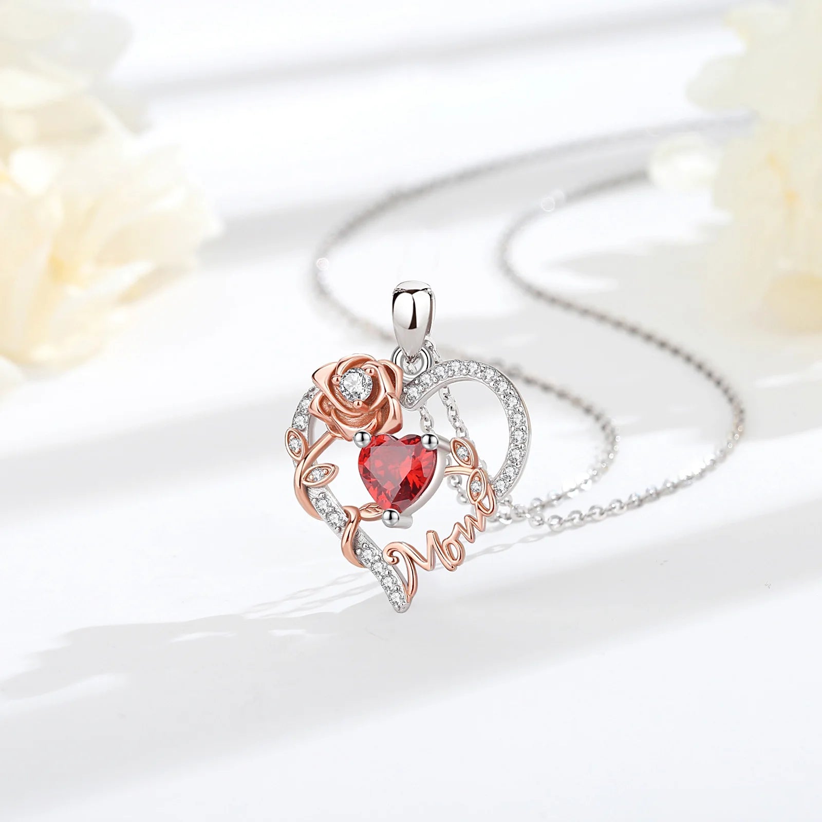 Eudora 925 Sterling Silver Mother Necklace Mamma Mutter maman Heart Zircon Pendant Mom Jewelry with Box Birthday Mother Day Gift