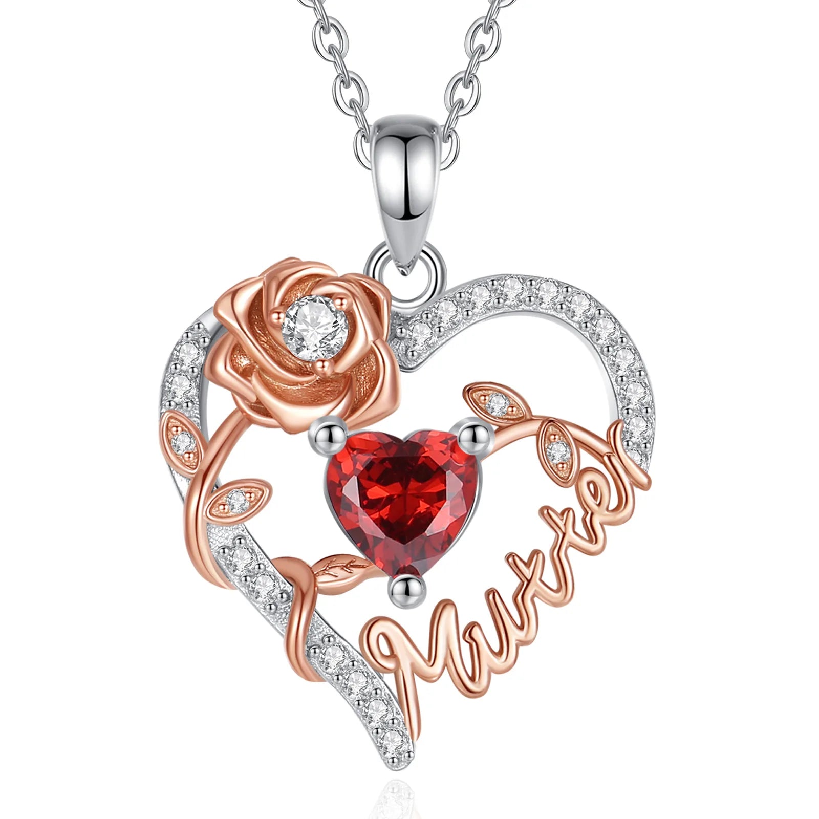 Eudora 925 Sterling Silver Mother Necklace Mamma Mutter maman Heart Zircon Pendant Mom Jewelry with Box Birthday Mother Day Gift