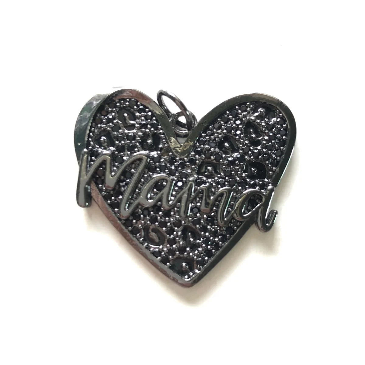 5pcs Leopard Print Mom Heart Charms for Mother's Day Jewelry Making Zirconia Pave Pendants for Necklace Bracelet Handcraft