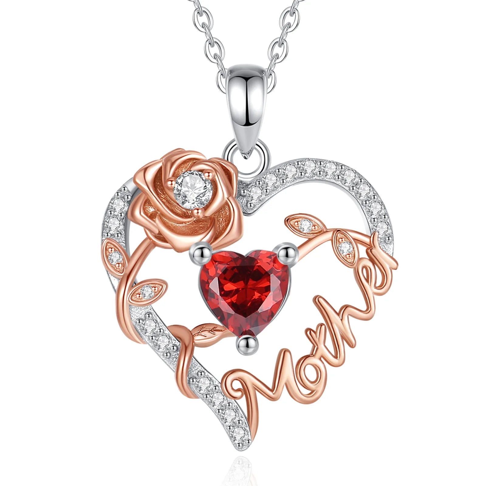 Eudora 925 Sterling Silver Mother Necklace Mamma Mutter maman Heart Zircon Pendant Mom Jewelry with Box Birthday Mother Day Gift