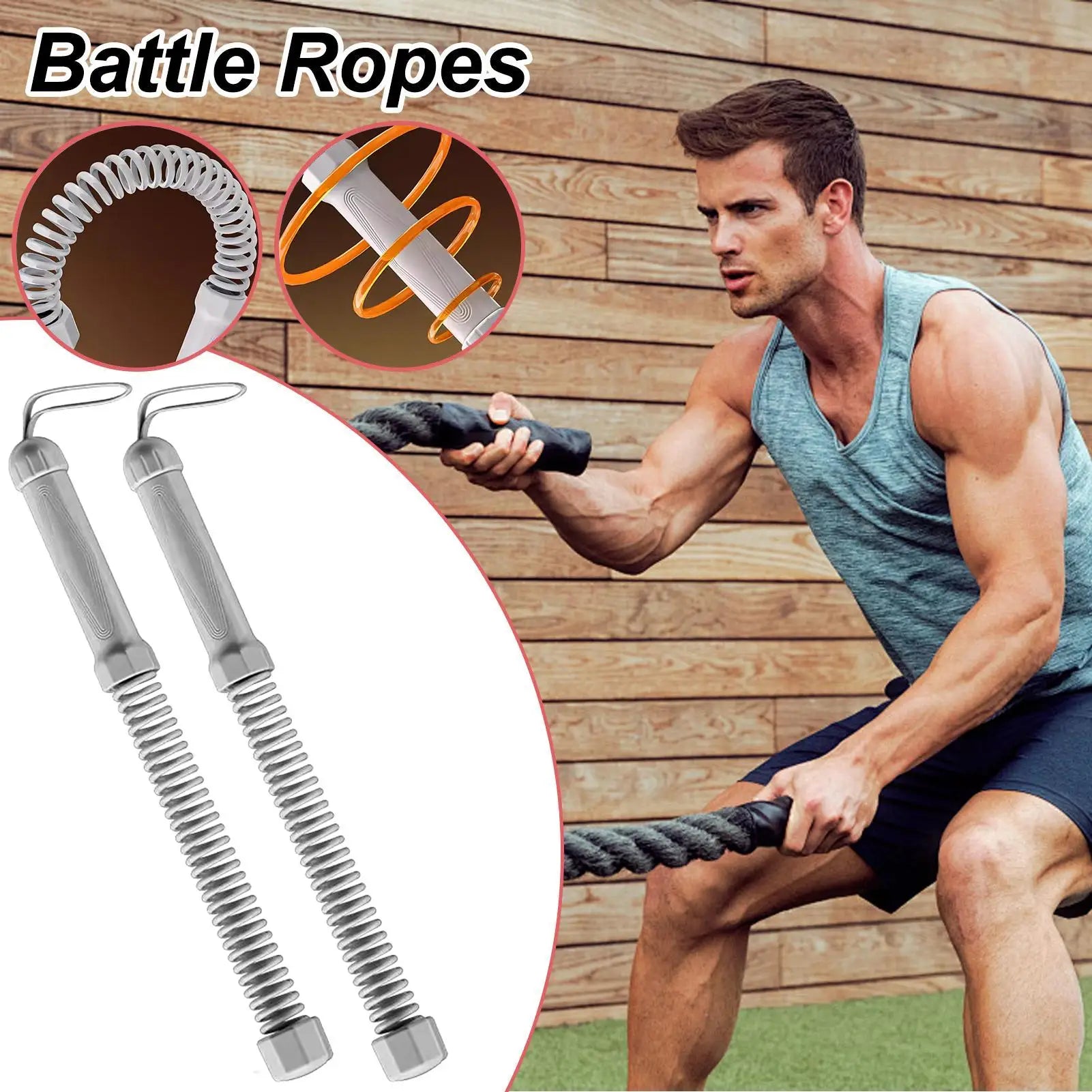 Battle Ropes 2 Pieces Rope Workout Anti-Knot Cordless Fitness Strap Shock-Absorbent Non-Slip Compact for Men Women Sports Home