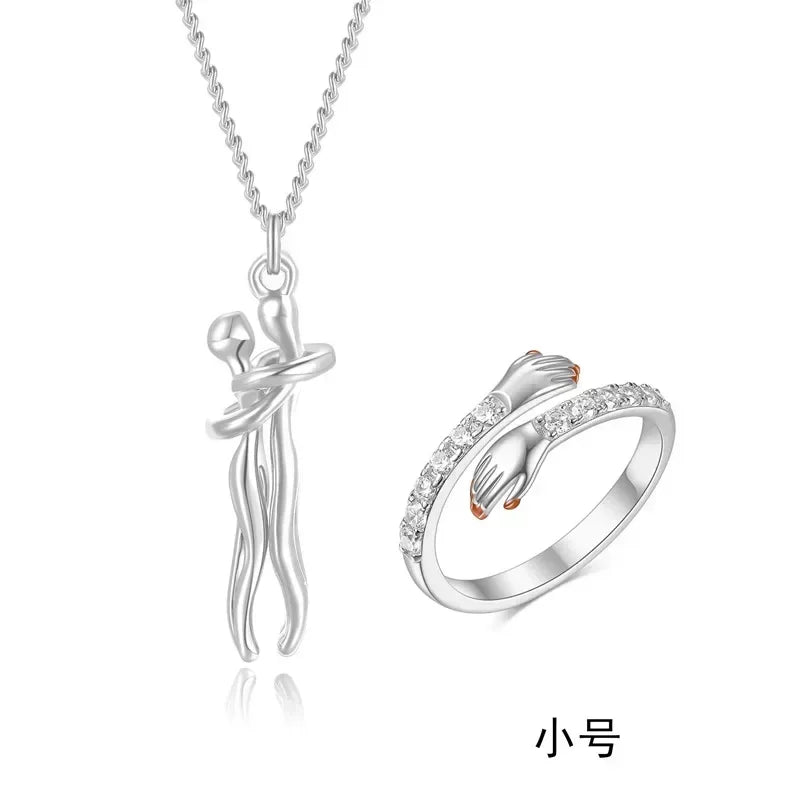 Couple Necklace Men and Women Embrace Lovers Forever Together Pendant Wedding Anniversary Mother's Day Jewelry Necklaces Gift