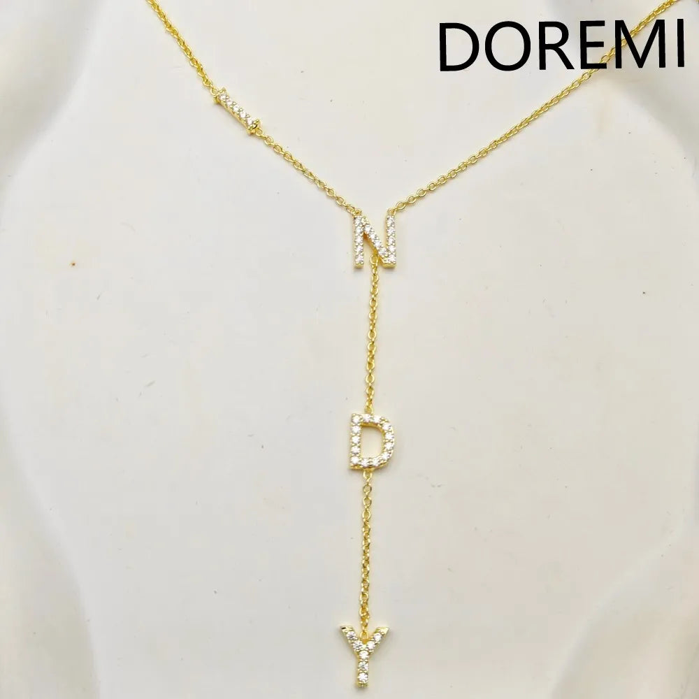 DOREMI Custom 9mm Full Zircon Letter Y Necklace Personalized Lariat Design Mother's Day Gift With Gift box Women's Necklace