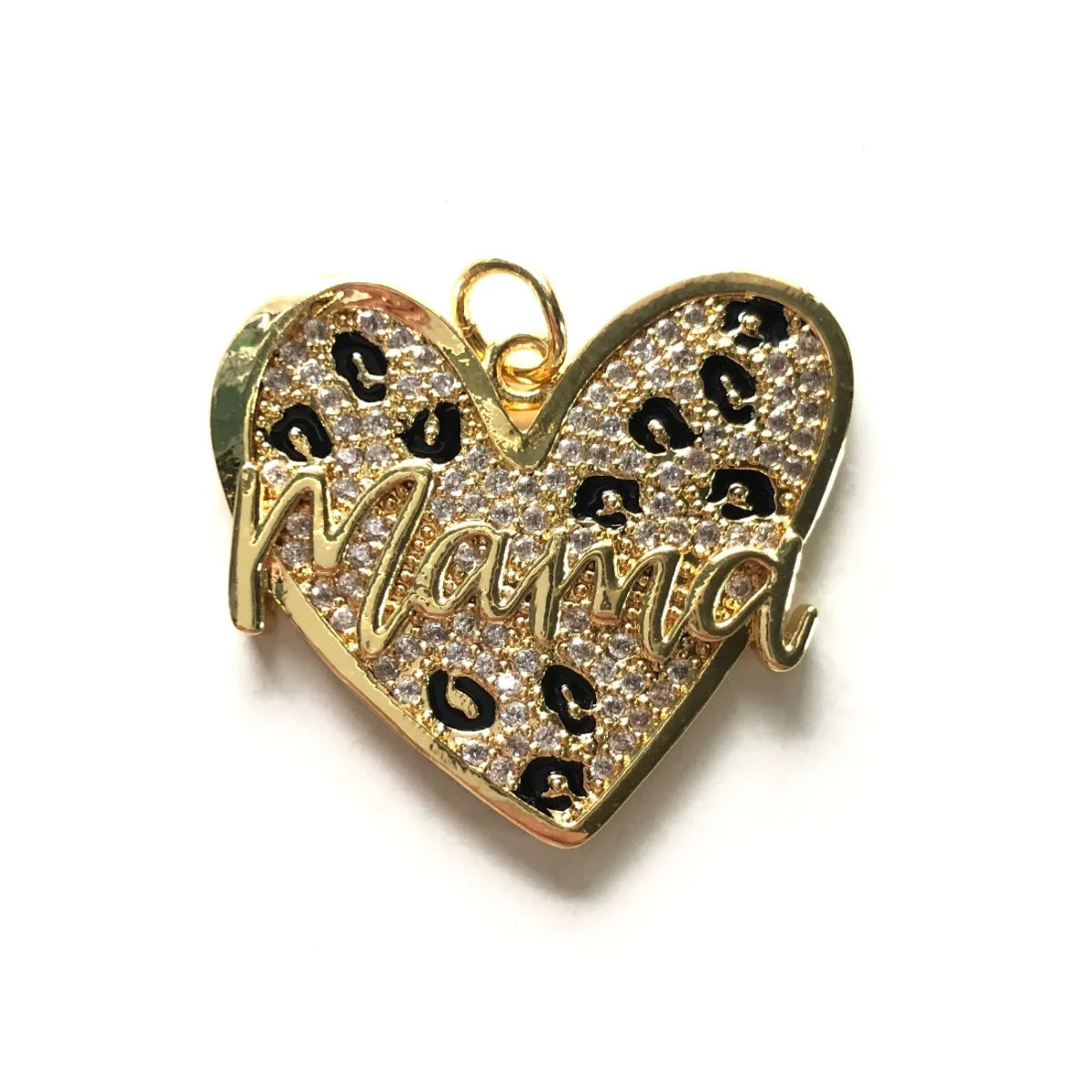 5pcs Leopard Print Mom Heart Charms for Mother's Day Jewelry Making Zirconia Pave Pendants for Necklace Bracelet Handcraft