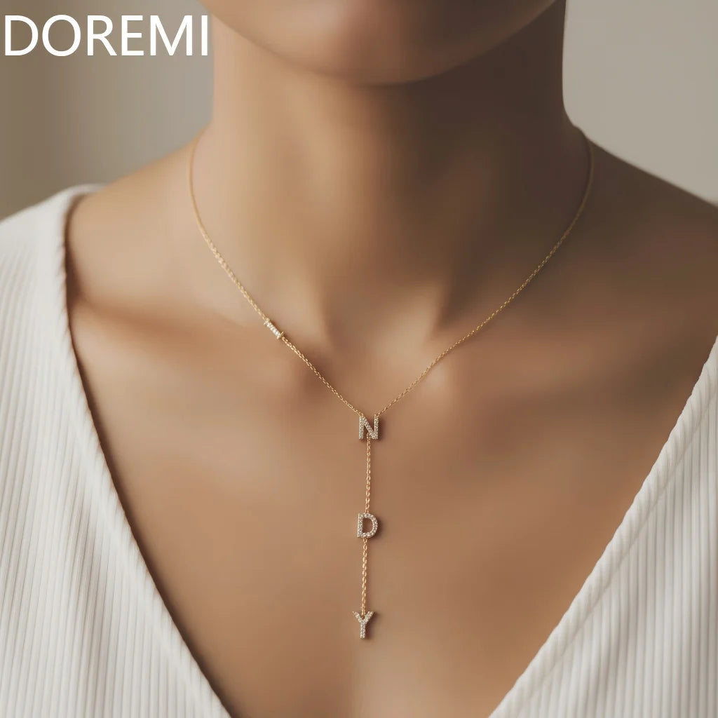 DOREMI Custom 9mm Full Zircon Letter Y Necklace Personalized Lariat Design Mother's Day Gift With Gift box Women's Necklace