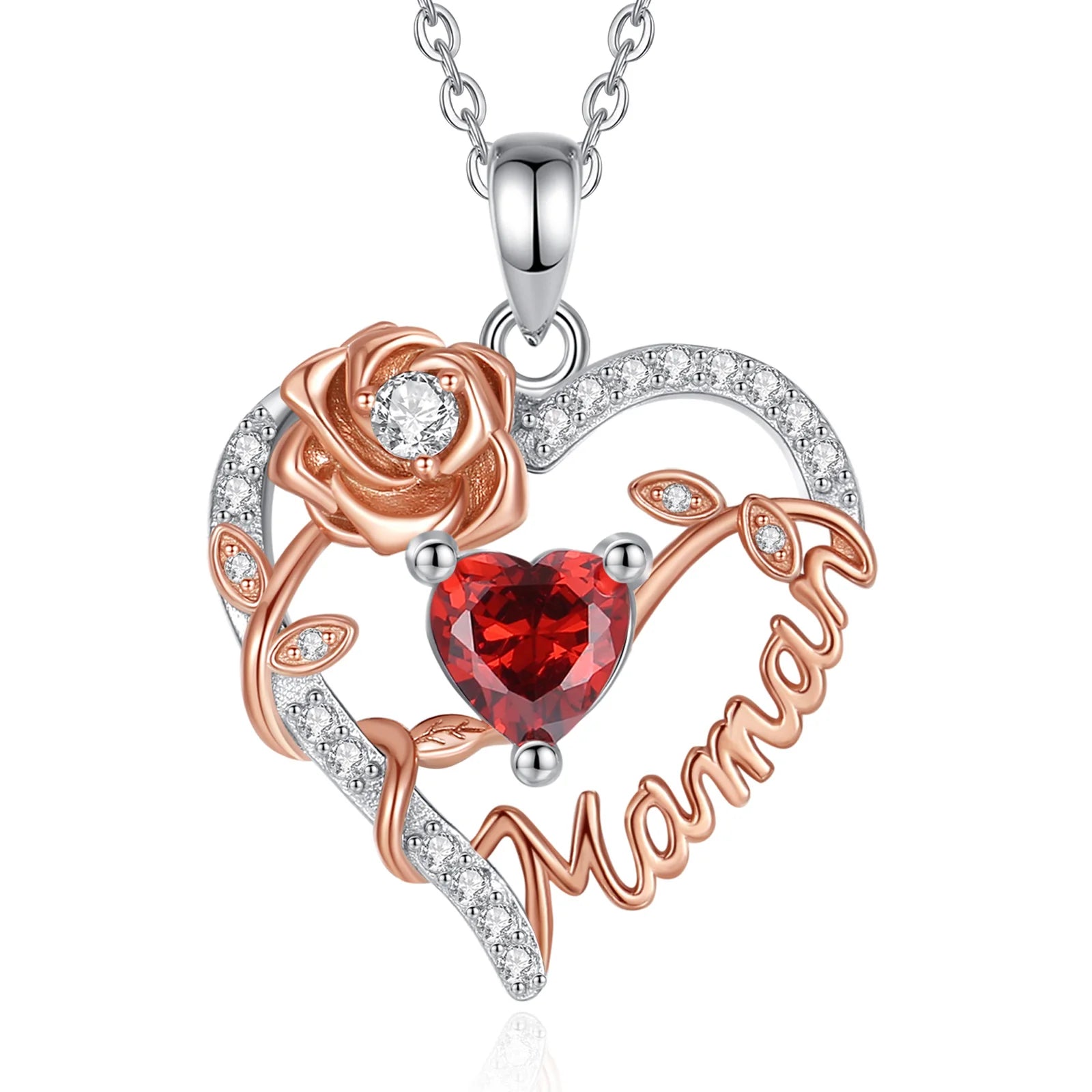 Eudora 925 Sterling Silver Mother Necklace Mamma Mutter maman Heart Zircon Pendant Mom Jewelry with Box Birthday Mother Day Gift