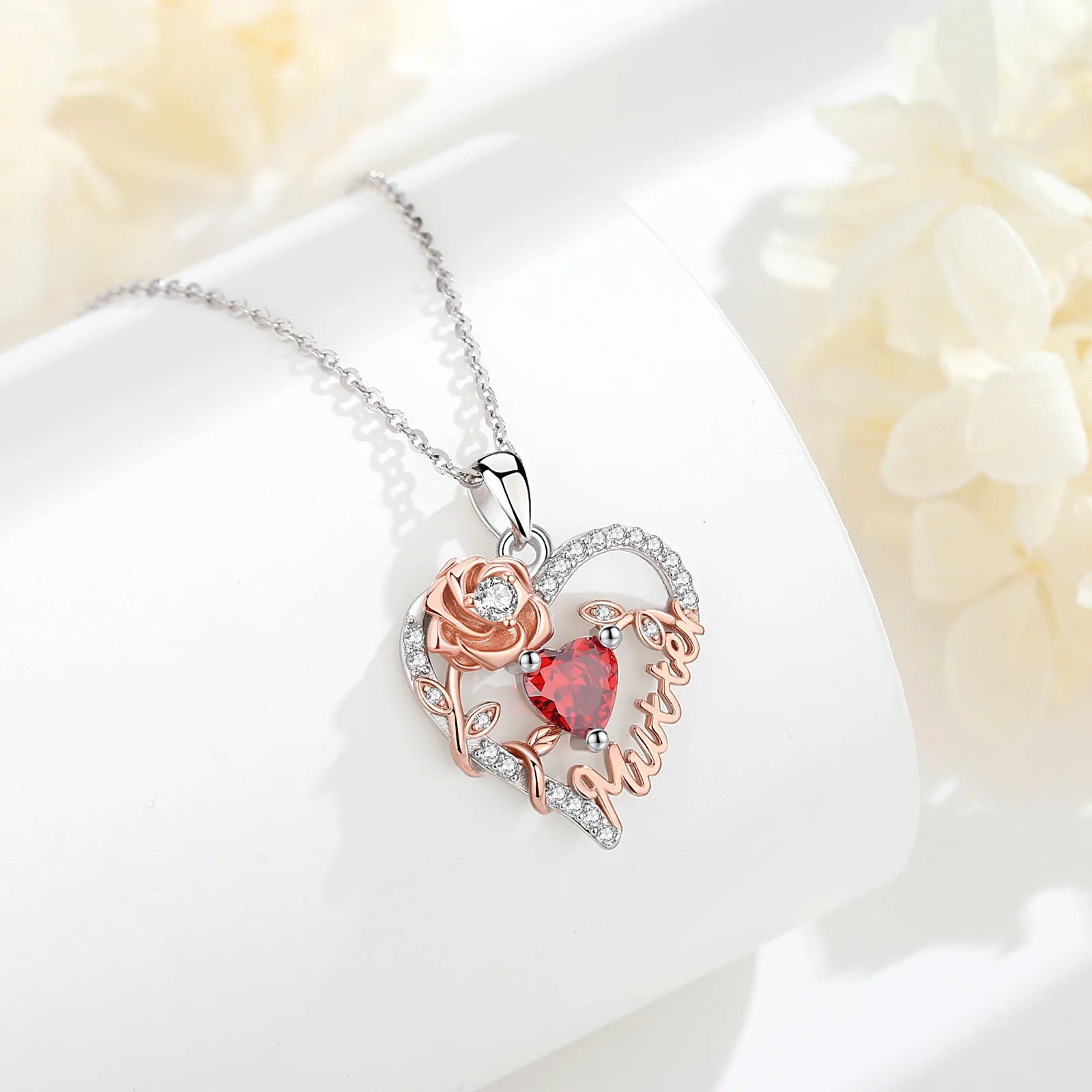 Eudora 925 Sterling Silver Mother Necklace Mamma Mutter maman Heart Zircon Pendant Mom Jewelry with Box Birthday Mother Day Gift