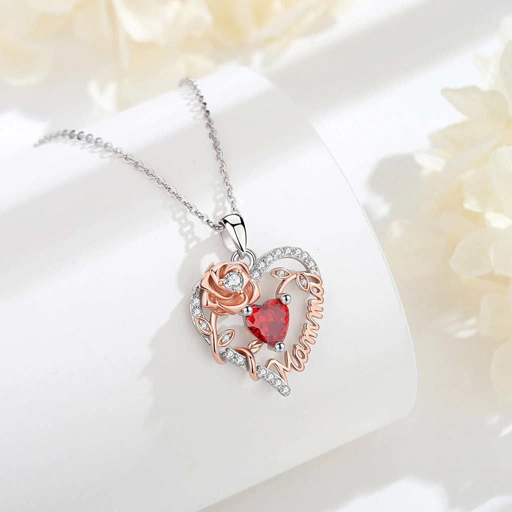 Eudora 925 Sterling Silver Mother Necklace Mamma Mutter maman Heart Zircon Pendant Mom Jewelry with Box Birthday Mother Day Gift