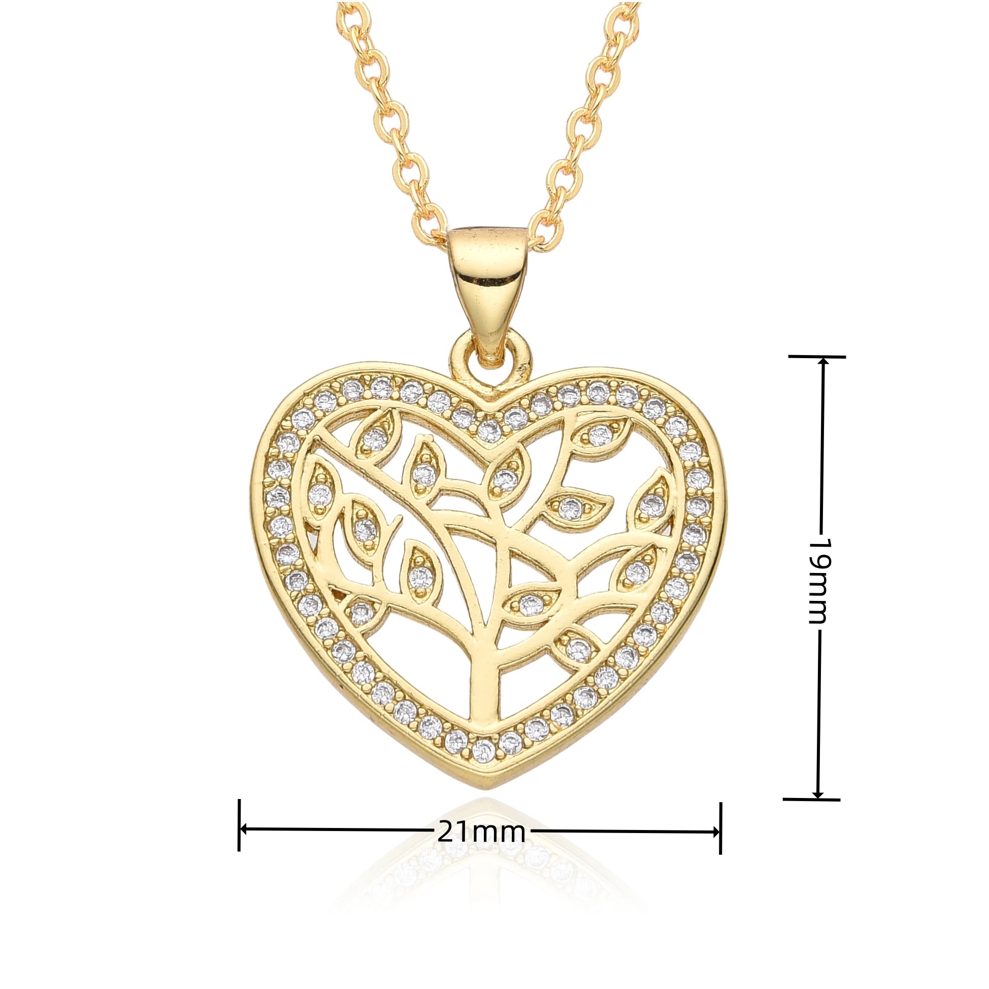 Mother's Day Gift Gold Plated Multicolor Zirconia Tree of Life Heart Charms Minimalist Family Necklace Peace Jewelry Pendant