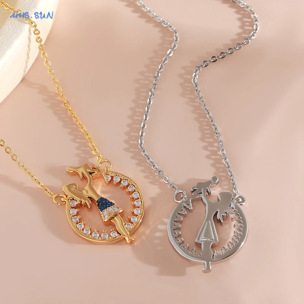 MHS.SUN Delicate Mother Baby Pendant Necklace With Card Fashion Mom Daughter Son Family Clavicle Chain Jewelry Mother's Day Gift