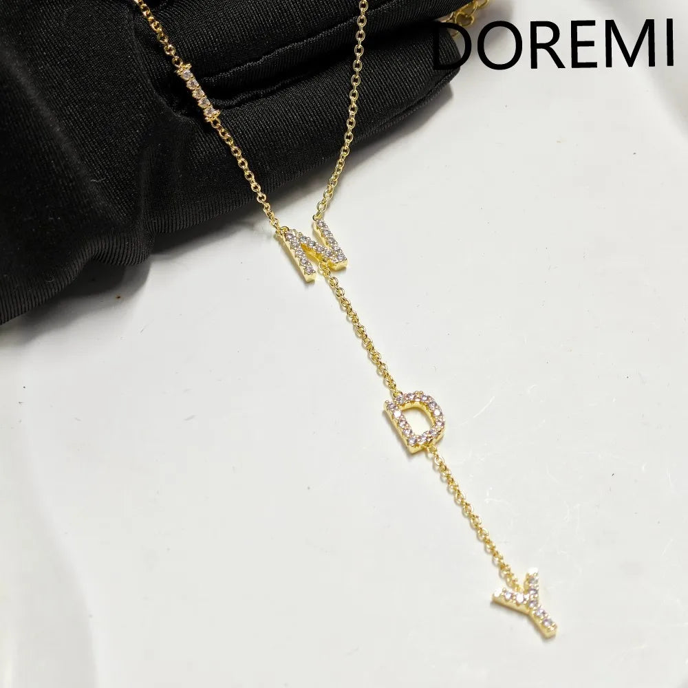 DOREMI Custom 9mm Full Zircon Letter Y Necklace Personalized Lariat Design Mother's Day Gift With Gift box Women's Necklace