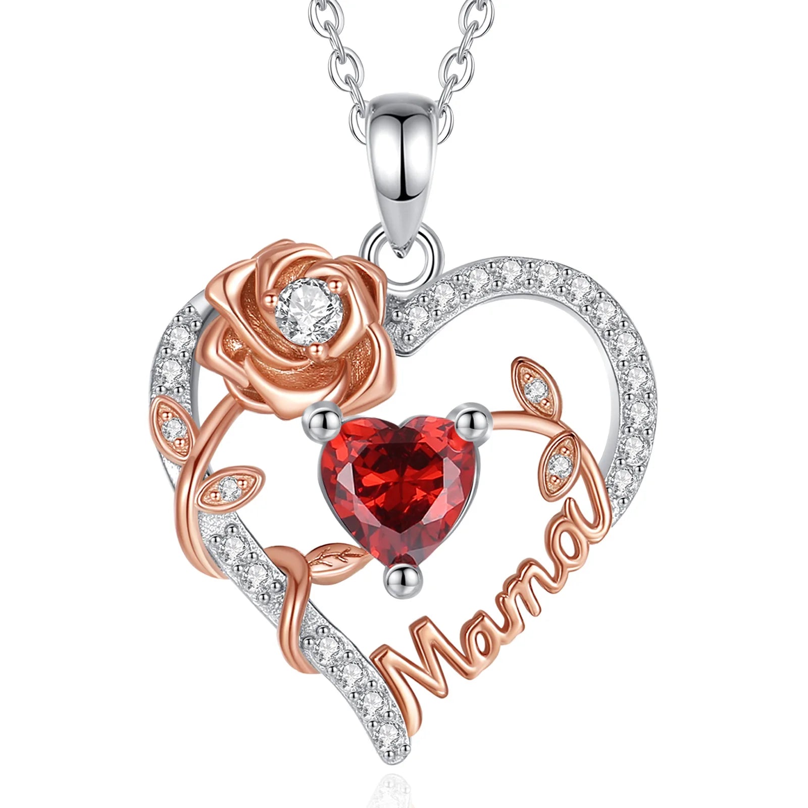 Eudora 925 Sterling Silver Mother Necklace Mamma Mutter maman Heart Zircon Pendant Mom Jewelry with Box Birthday Mother Day Gift